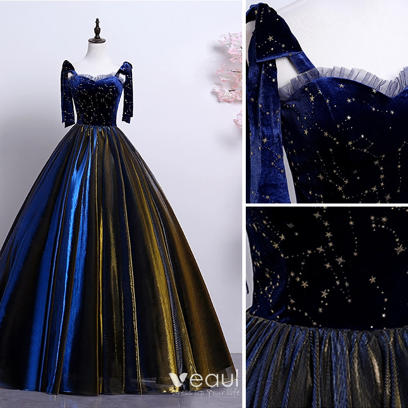 Gold Stars Blue Prom Dress