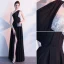 Sexy Schwarz Abendkleider 2019 A Linie One-Shoulder Pailletten Ärmellos Rückenfreies Gespaltete Front Lange Festliche Kleider