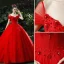 Haut de Gamme Rouge Robe De Mariée 2019 Robe Boule V-Cou Perle Faux Diamant Appliques Manches Courtes Dos Nu Chapel Train