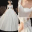 Haut de Gamme Élégant Ivoire Satin Robe De Mariée 2021 Robe Boule Perle Encolure Carrée Manches Courtes Dos Nu Noeud Royal Train Mariage