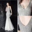 Modern / Fashion Silver Evening Dresses  2019 Trumpet / Mermaid V-Neck Sequins Sash Sleeveless Backless Floor-Length / Long Formal Dresses