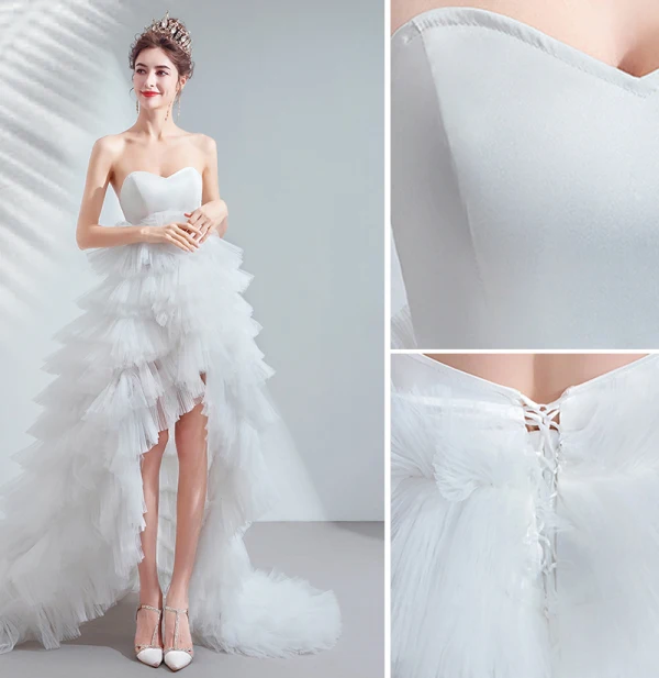 Sexy High Low Ivory Asymmetrical Wedding Dresses 2020 A-Line Princess Strapless Backless