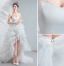 Sexy Høy Lav Elfenben Asymmetrisk Brudekjoler 2020 Prinsesse Strapless Uten Ermer Ryggløse Gripende Ruffles