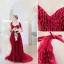 Chic / Belle Rouge Robe De Soirée 2020 Princesse Bretelles Spaghetti Perlage En Dentelle Fleur Sans Manches Dos Nu Train De Balayage Robe De Ceremonie