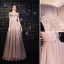 Élégant Rougissant Rose Robe De Soirée 2020 Princesse De l'épaule Perlage Paillettes En Dentelle Fleur Manches Courtes Dos Nu Longue Robe De Ceremonie