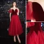 Charmant Rouge Courte Robe De Bal 2020 Princesse Col v profond Paillettes Daim Manches Courtes Thé Longueur Robe De Ceremonie