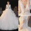 Fashion Elegant White Lace Flower Cascading Ruffles Wedding Dresses 2021 A-Line / Princess Deep V-Neck Bow 3/4 Sleeve Backless Royal Train Wedding