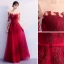 Elegant Burgundy Evening Dresses  2019 A-Line / Princess Scoop Neck Bow Lace Flower 1/2 Sleeves Backless Floor-Length / Long Formal Dresses