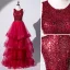 Charmant Bordeaux Robe De Soirée 2019 Princesse Encolure Dégagée Paillettes Ceinture Volants en Cascade Longue Robe De Ceremonie