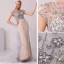 Haut de Gamme Champagne Gris Robe De Soirée 2020 Trompette / Sirène Encolure Dégagée Fait main Perlage Cristal Faux Diamant Manches Courtes Train De Balayage Robe De Ceremonie