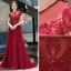 Haut de Gamme Bordeaux Robe De Soirée 2020 Princesse Encolure Dégagée Perlage Cristal Manches Courtes Train De Balayage Robe De Ceremonie