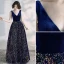 Elegant Royal Blue Prom Dresses 2020 A-Line / Princess Suede V-Neck Sequins Sleeveless Backless Floor-Length / Long Formal Dresses