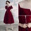 Chic / Beautiful Burgundy Homecoming Graduation Dresses 2020 A-Line / Princess Scoop Neck Suede Short Sleeve Backless Formal Dresses