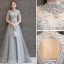 Elegant Grey Evening Dresses  2019 A-Line / Princess High Neck Beading Crystal Lace Flower 1/2 Sleeves Backless Floor-Length / Long Formal Dresses