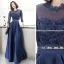 Elegante 2 Stück Marineblau Abendkleider 2020 A Linie Rundhalsausschnitt Perle Spitze Blumen 3/4 Ärmel Lange Festliche Kleider