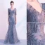 Charmant Gris Robe De Soirée 2020 Trompette / Sirène V-Cou Paillettes 1/2 Manches Dos Nu Longue Robe De Ceremonie