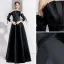 Elegant Black Evening Dresses  2020 A-Line / Princess Off-The-Shoulder Bow 3/4 Sleeve Backless Floor-Length / Long Formal Dresses