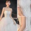 Illusion Weiß Pailletten Spitze Blumen Brautkleider / Hochzeitskleider 2021 Ballkleid Bandeau Ärmellos Rückenfreies Königliche Schleppe Hochzeit
