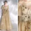 Modern / Fashion Champagne Evening Dresses  2020 A-Line / Princess Scoop Neck Star Lace Sequins Short Sleeve Backless Floor-Length / Long Formal Dresses
