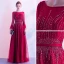 High-end Red Evening Dresses  2020 A-Line / Princess Scoop Neck Beading Crystal Sequins Sash Long Sleeve Floor-Length / Long Formal Dresses