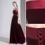 Elegant Burgundy Evening Dresses  2020 A-Line / Princess Suede Strapless Sleeveless Backless Floor-Length / Long Formal Dresses