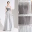 Elegant Grey Evening Dresses  2020 A-Line / Princess Suede Strapless Beading Sleeveless Backless Floor-Length / Long Formal Dresses