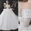 Illusion White Glitter Wedding Dresses 2021 Ball Gown Backless Beading Pearl Scoop Neck Short Sleeve Royal Train Wedding