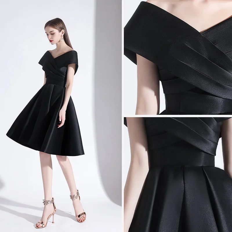 Classy Black Homecoming Graduation Dresses 2020 A-Line Princess V-Neck Short Sleeve