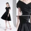 Classy Black Homecoming Graduation Dresses 2020 A-Line / Princess V-Neck Short Sleeve Backless Knee-Length Formal Dresses