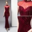 Chic Bordeaux Robe De Soirée 2020 Trompette / Sirène Perlage Gland Paillettes Col Haut Manches Courtes Longue Robe De Ceremonie
