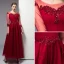 Classy Burgundy Evening Dresses  2020 A-Line / Princess Scoop Neck Beading Crystal Sequins 3/4 Sleeve Ankle Length Formal Dresses