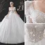 Chic / Belle Blanche Robe De Mariée 2021 Robe Boule Encolure Carrée Perlage Noeud Perle Appliques Paillettes Manches Courtes Dos Nu Cathedral Train Mariage