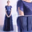 Elegant Ocean Blue Evening Dresses  2020 A-Line / Princess Scoop Neck Short Sleeve Floor-Length / Long Formal Dresses