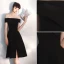 Modern / Fashion Black Party Dresses 2020 A-Line / Princess Off-The-Shoulder Short Sleeve Backless Knee-Length Formal Dresses