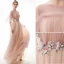 Classy Pearl Pink Evening Dresses  2020 A-Line / Princess Scoop Neck Lace Flower Appliques Crystal Short Sleeve Backless Floor-Length / Long Formal Dresses