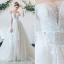 Charming Ivory Wedding Dresses 2020 A-Line / Princess Off-The-Shoulder Lace Flower Appliques Short Sleeve Backless Court Train