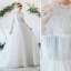 Élégant Ivoire Robe De Mariée 2020 Princesse Volants Encolure Dégagée En Dentelle Fleur 3/4 Manches Dos Nu Tribunal Train