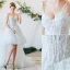 Leichtes Ivory / Creme Strand Brautkleider / Hochzeitskleider 2020 A Linie Spaghettiträger Perlenstickerei Pailletten Applikationen Spitze Ärmellos Rückenfreies Rüschen Sweep / Pinsel Zug