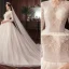 Chic Ivoire Robe De Mariée 2020 Princesse En Dentelle Perlage Étoile Paillettes Perle V-Cou Dos Nu 3/4 Manches Cathedral Train