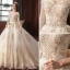 Charming Champagne Wedding Dresses 2020 A-Line / Princess Off-The-Shoulder Beading Sequins Lace Pearl 3/4 Sleeve Backless Cathedral Train