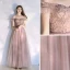 Classy Blushing Pink Evening Dresses  2020 A-Line / Princess Off-The-Shoulder Beading Crystal Pearl Sleeveless Backless Floor-Length / Long Formal Dresses