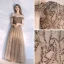 Classy Champagne Evening Dresses  2020 A-Line / Princess Off-The-Shoulder Beading Crystal Sleeveless Backless Floor-Length / Long Formal Dresses