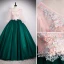 Elegant Dark Green Prom Dresses 2020 Ball Gown Scoop Neck Beading Rhinestone Appliques Lace Flower 3/4 Sleeve Backless Floor-Length / Long Formal Dresses