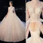Luxury / Gorgeous Champagne Wedding Dresses 2020 Ball Gown High Neck Sequins Lace Flower Appliques 3/4 Sleeve Backless Royal Train