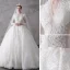 High-end Ivory Wedding Dresses 2020 A-Line / Princess V-Neck Beading Pearl Rhinestone Sequins Lace Flower 3/4 Sleeve Royal Train