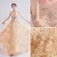 Charmig Guld Aftonklänningar 2020 Prinsessa Urringning Rhinestone Glittriga / Glitter Paljetter Ärmlös Halterneck Långa Formella Klänningar