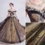 Haut de Gamme Noire Doré Robe De Soirée 2020 Princesse Encolure Dégagée Perlage Cristal Paillettes En Dentelle Fleur Manches Courtes Dos Nu Longue