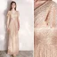 Sparkly Champagne Evening Dresses  2019 A-Line / Princess V-Neck Sequins Short Sleeve Floor-Length / Long Formal Dresses