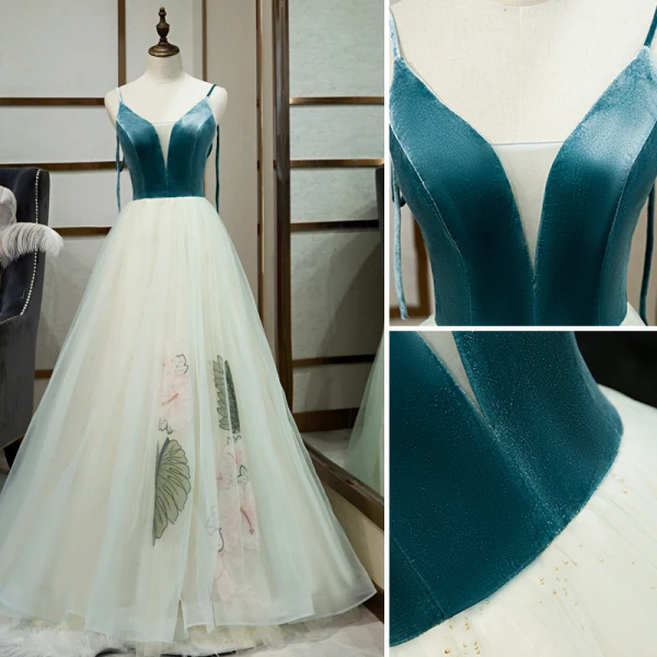 Classy Jade Green Evening Dresses 2019 A-Line / Princess Spaghetti Straps Sleeveless Suede Backless Floor-Length / Long Formal Dresses