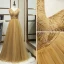 Élégant Doré Robe De Soirée 2019 Princesse V-Cou Perlage En Dentelle Paillettes Sans Manches Dos Nu Longue Robe De Ceremonie